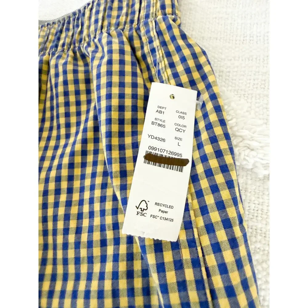 J.Crew | NWT Blue Yellow Gingham Cotton Boxers | Men’s Size L